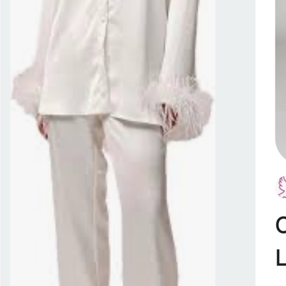 Ivy City Co White Satin Feather-Trim Pajama Set - Picture 7 of 7